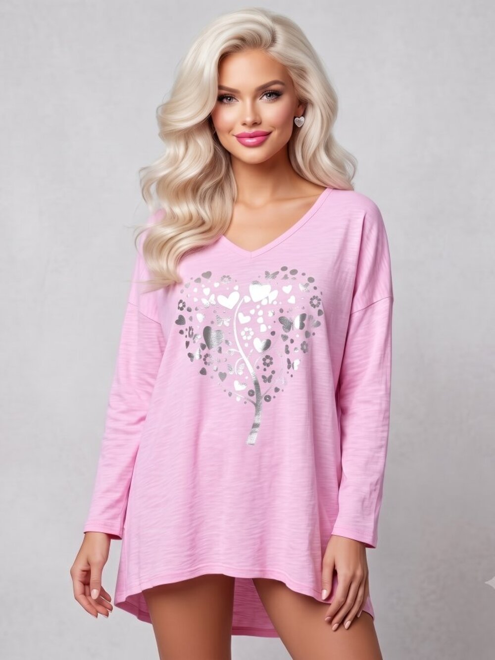 NT by Nicole Taylor Pink Heart Butterfly Oversized Top Silver Trippy Size XL